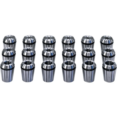 7-piece ER11 ultra-precision collet set for CNC machining, featuring 0.0002" TIR accuracy and a 16-slot design for maximum gripping force on tool shanks.